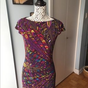 Jones & Co Purple Peacock Bodycon Dress, Size 6